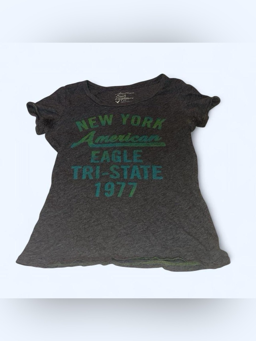 American Eagle Outfitters Gray Heather Tee with Green Accent